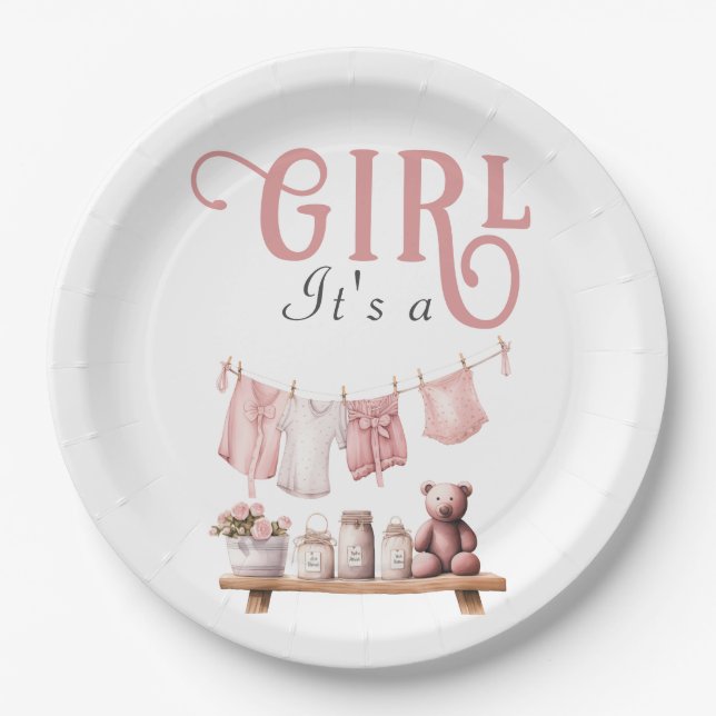 Assiettes En Carton Boho Sweet C'est une fille Baby shower en tissu ro (Devant)