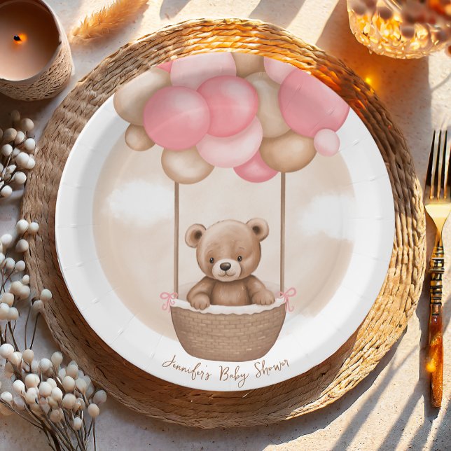 Assiettes En Carton Boho Teddy Bear Girl Rose Bearly Wait Baby shower (Créateur téléchargé)