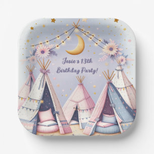 Assiettes En Carton Boho Teepee Girl Sleepover Parti de bois d'oeuvre