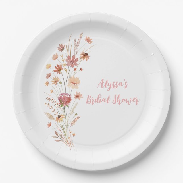 Assiettes En Carton Boho Terracotta Fête de Mariage aux Fleurs Sauvage (Devant)
