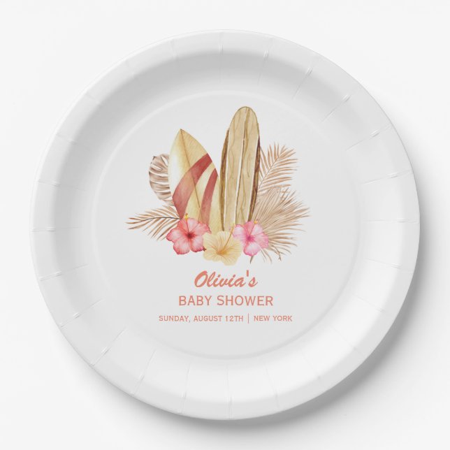 Assiettes En Carton Boho Tropical Flower SurfIng Baby shower (Devant)