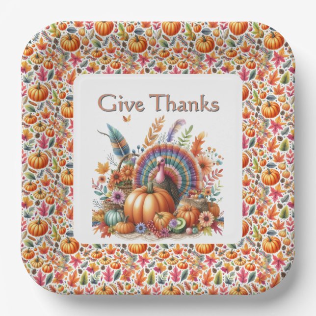 Assiettes En Carton Boho Turquie Thanksgiving (Recto)