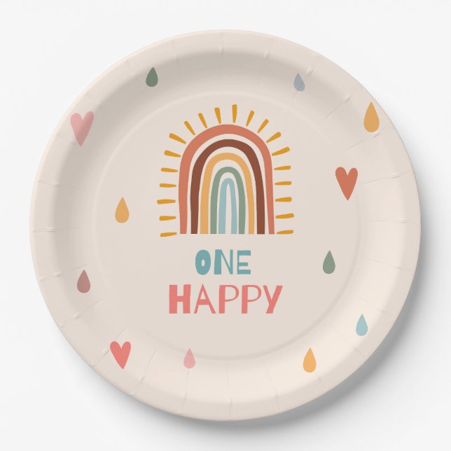 Assiettes En Carton Boho Un premier anniversaire arc-en-ciel (Devant)