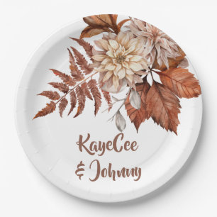 Assiettes En Carton Boho Vintage Automne Terracotta Floral Mariage