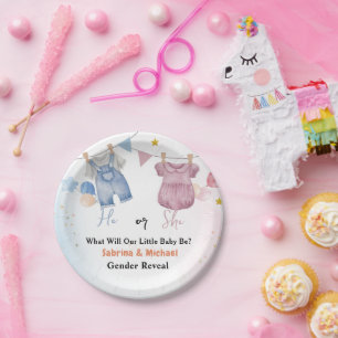 Assiettes En Carton Boho Vintage bébé Clotheline Genre Reveal Party