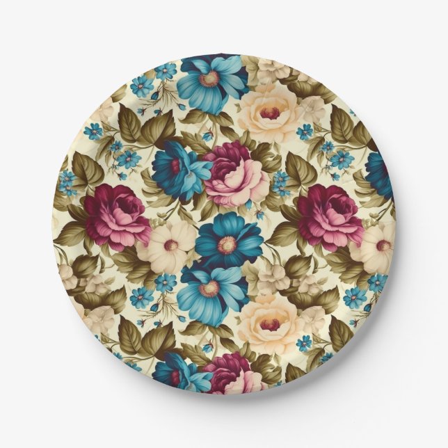 Assiettes En Carton Boho vintage fleurs françaises (Devant)