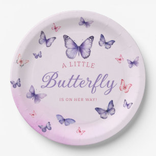 Assiettes En Carton Boho violet aquarelle papillon fille Baby shower