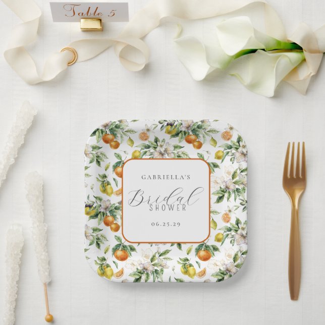Assiettes En Carton Boho Watercolor Citrus Pattern  Bridal Shower (Mariage)