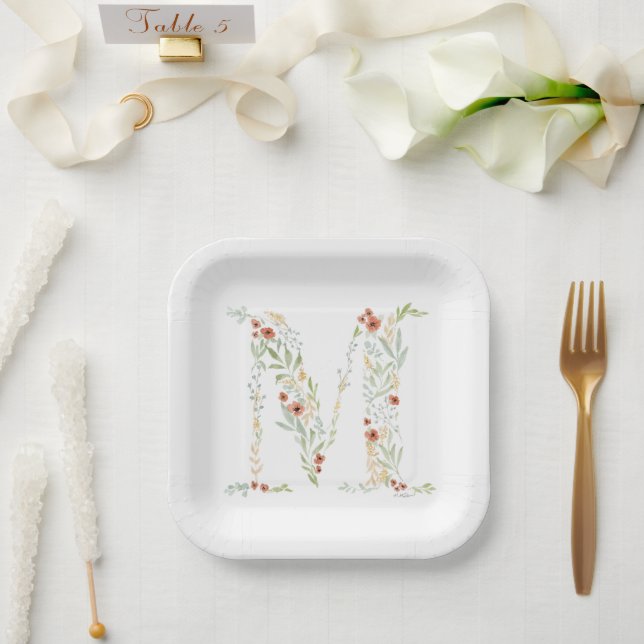 Assiettes En Carton Boho Watercolor Floral (Mariage)