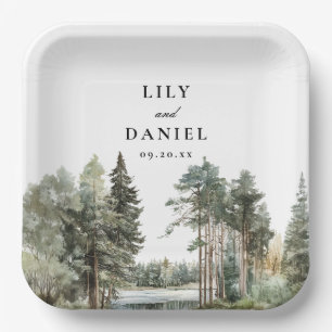Assiettes En Carton Boho Watercolor Lake Forest Mariage forestier