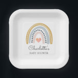 Assiettes En Carton Boho Watercolor Rainbow Baby shower<br><div class="desc">Plaques de papier baby shower boho pastel arc-en-ciel, simples et sucrées, modernes, avec un petit centre de coeur rose et des teintes roses, bleues et moutarde. Un style parfait pour tout baby shower de genre. Couleurs douces coupées. Consultez la collection complète des produits correspondants pour cette conception à l'adresse suivante...</div>