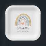 Assiettes En Carton Boho Watercolor Rainbow Baby shower<br><div class="desc">Plaques de papier baby shower boho pastel arc-en-ciel, simples et sucrées, modernes, avec un petit centre de coeur rose et des teintes roses, bleues et moutarde. Un style parfait pour tout baby shower de genre. Couleurs douces coupées. Consultez la collection complète des produits correspondants pour cette conception à l'adresse suivante...</div>