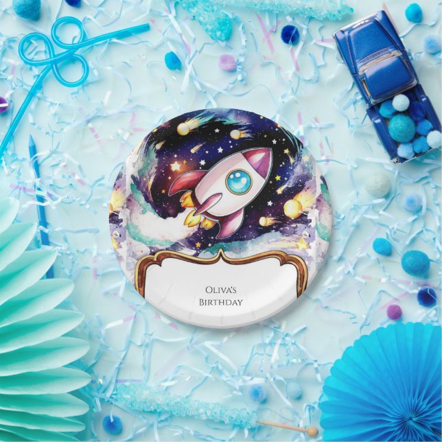 Assiettes En Carton Boho Watercolor Rocket Anniversaire (Fête)