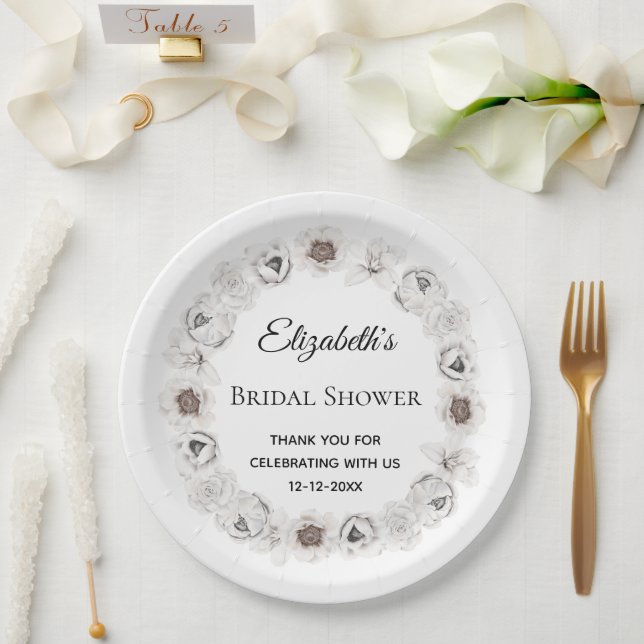Assiettes En Carton Boho White Floral Fête des mariées (Mariage)