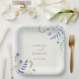 Assiettes En Carton Boho Wildflower Rustique mariage vert
