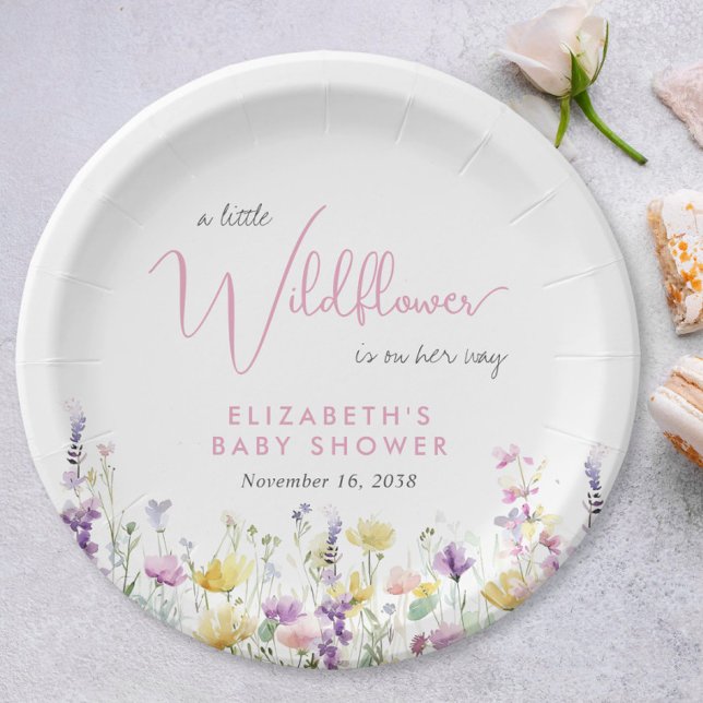 Assiettes En Carton Boho Wildflower Watercolor Baby Shower (Boho Wildflower Watercolor Baby Shower Paper Plates)
