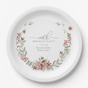Assiettes En Carton Boho Winter Greenery Red Floral 100e anniversaire