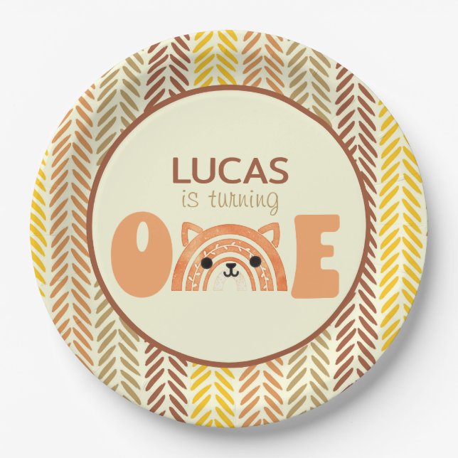 Assiettes En Carton Boho Woodland Rainbow Fox Premier anniversaire (Devant)