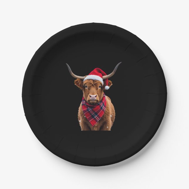 Assiettes En Carton Boho Xmas Christmas Highland Cow T-Shirt (Devant)