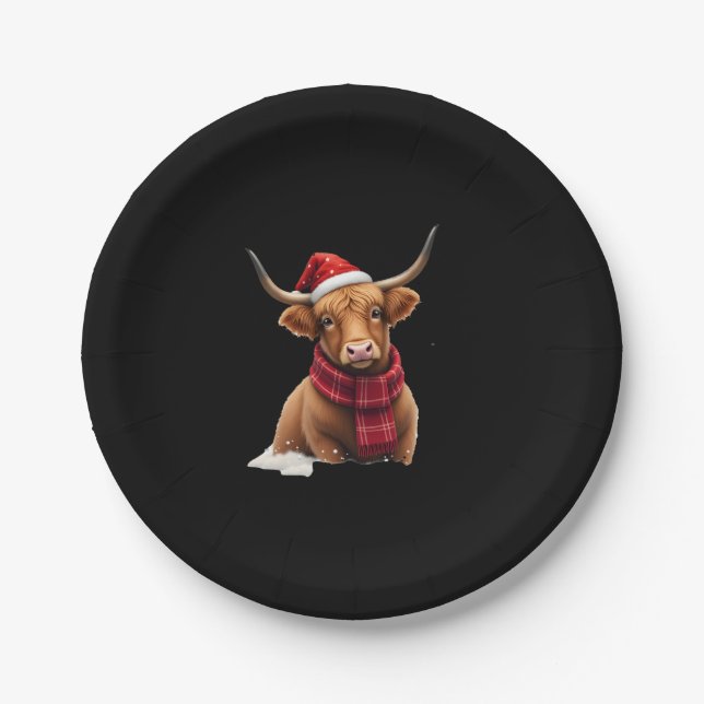 Assiettes En Carton Boho Xmas Christmas Highland Cow T-Shirt (1) (Devant)