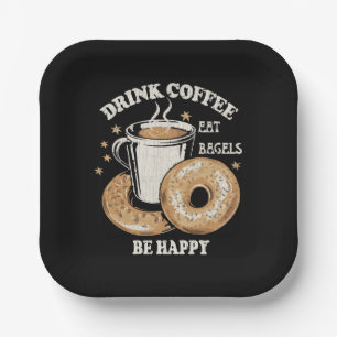Assiettes En Carton Boire du café manger des bagels être heureux