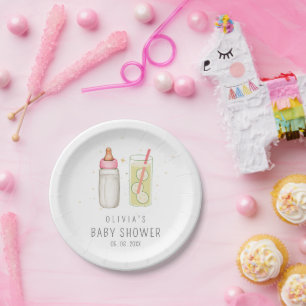 Assiettes En Carton Boire et Voir, Bienvenue Bébé Fille, Fête Nouveau