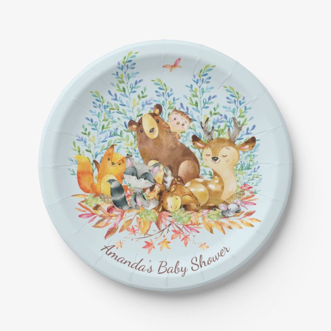 Assiettes En Carton Bois Animaux Baby shower Plaque 7" (Devant)