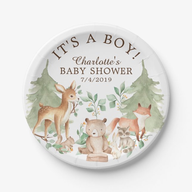 Assiettes En Carton Bois Animaux Baby shower Plaque 7" (Devant)