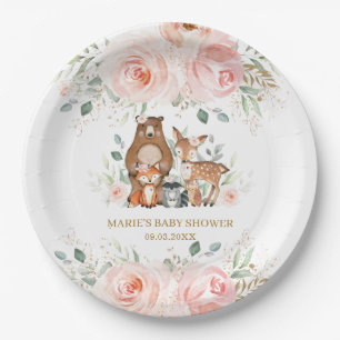 Assiettes En Carton Bois Animaux Blush Floral Baby shower Anniversaire