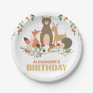 Assiettes En Carton Bois Animaux forestiers d'anniversaire