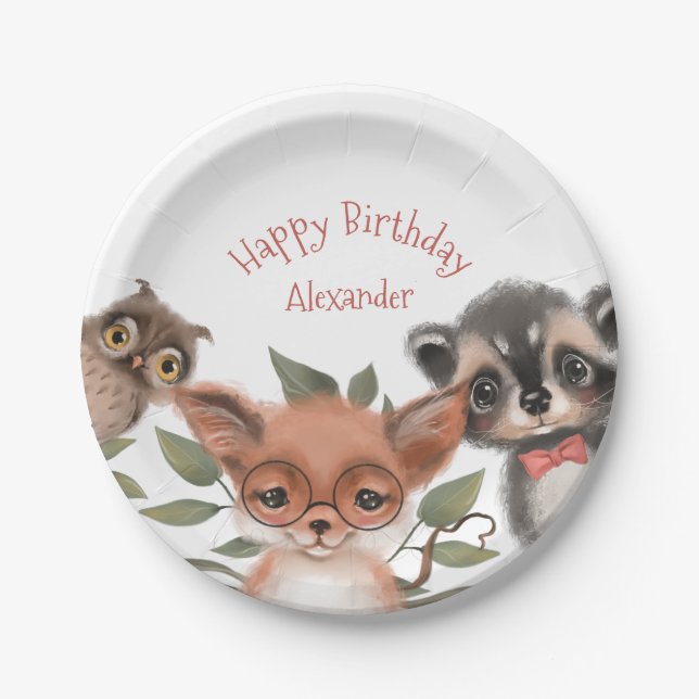 Assiettes En Carton Bois Animaux mignons Anniversaire Thème de fête (Devant)