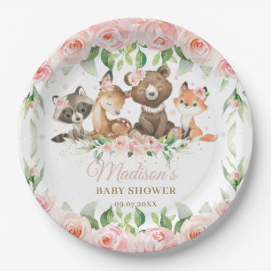 Assiettes En Carton Bois Animaux Rose Floral Girl Baby shower