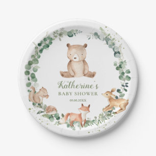 Assiettes En Carton Bois Animaux Végétation Baby shower neutre  