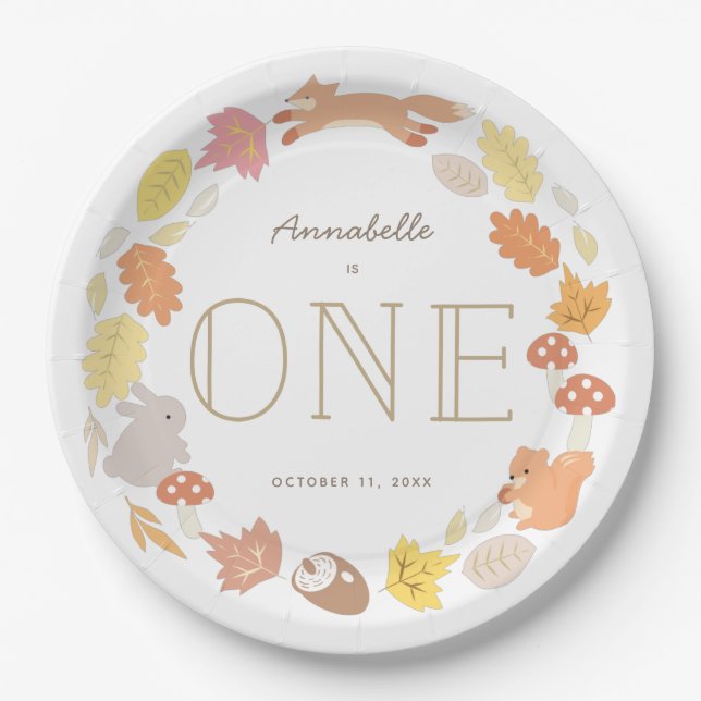 Assiettes En Carton Bois Animaux Wreath Automne 1er Anniversaire (Devant)