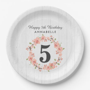 Assiettes En Carton Bois blanc et bracelet de fleurs Wreath Joyeux ann