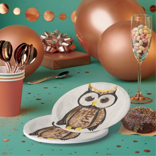 Assiettes En Carton Bois - Chouette - Wood Owl (Multi)