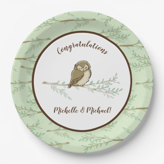 Assiettes En Carton Bois de Baby shower de hibou (Devant)
