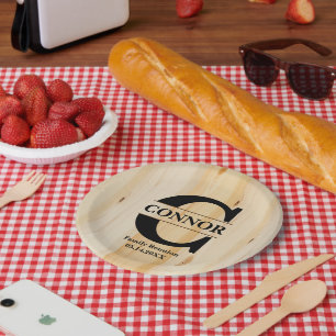 Assiettes En Carton Bois de bloc de monogramme Faux   Personnalisé