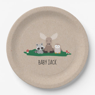 Assiettes En Carton Bois de bûcheron Baby shower Animaux rustiques