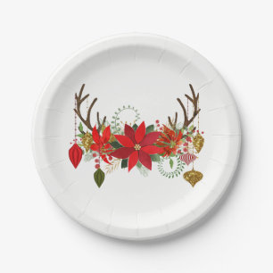 Assiettes En Carton Bois de cerf Ornements Floral Bois de cerf Fêtes R