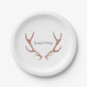 Assiettes En Carton Bois de cerf rustique pailleté rose Fête chic glam