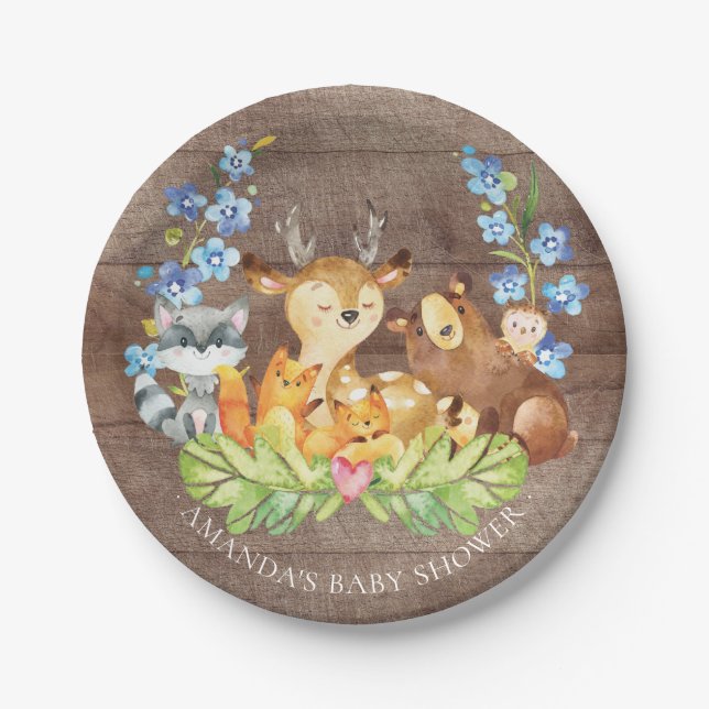 Assiettes En Carton Bois doux Animaux Baby shower Plaque 7" (Devant)