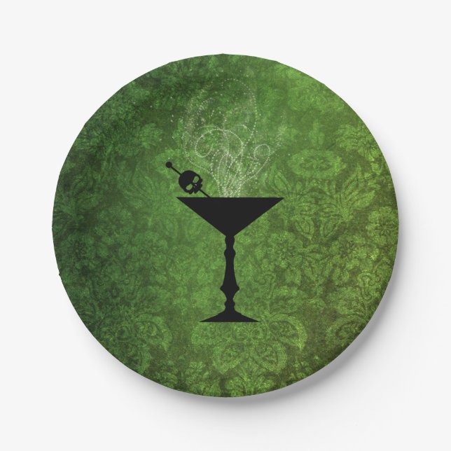 Assiettes En Carton Bois et Booze Plaques de papier vert Halloween (Devant)