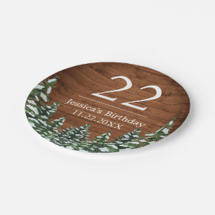 Assiettes En Carton Bois neigeux & Forêt Pin de campagne heureux Anniv