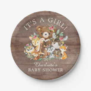 Assiettes En Carton Bois rustique Animaux Baby shower 7" Plaque