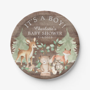 Assiettes En Carton Bois rustique Animaux Baby shower 7" Plaque