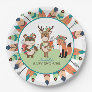 Assiettes En Carton Bois Tribal Animaux Boho Plate de papier de plume