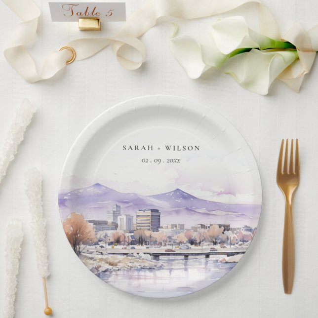 Assiettes En Carton Boise, Idaho Watercolor Landscape Wedding (Mariage)