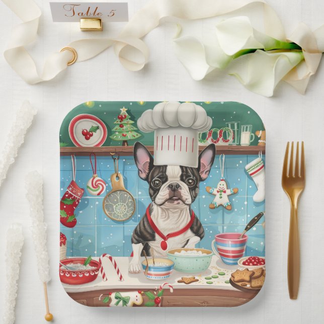 Assiettes En Carton Boisson de Noël de Boston Terrier (Mariage)