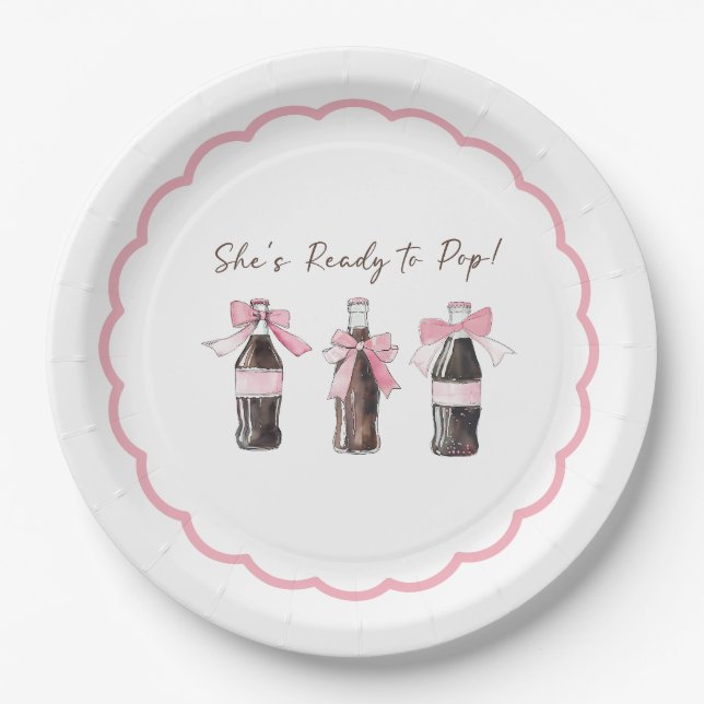 Assiettes En Carton Boisson gazeuse bébé rose prête à exploser ! (Devant)
